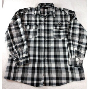 Red Ape Mens Shirt Sz 5XL Black Plaid Button Front‎ Pockets Roll Tab Sleeves